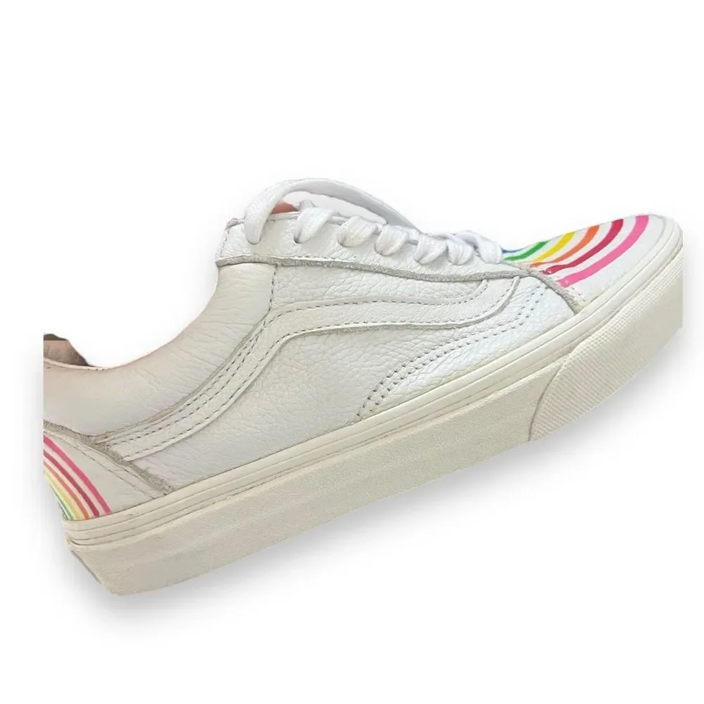 Vans x Flour Shop Old Skool Skate Sneakers Rainbow Pride Low Top White Size 5.5